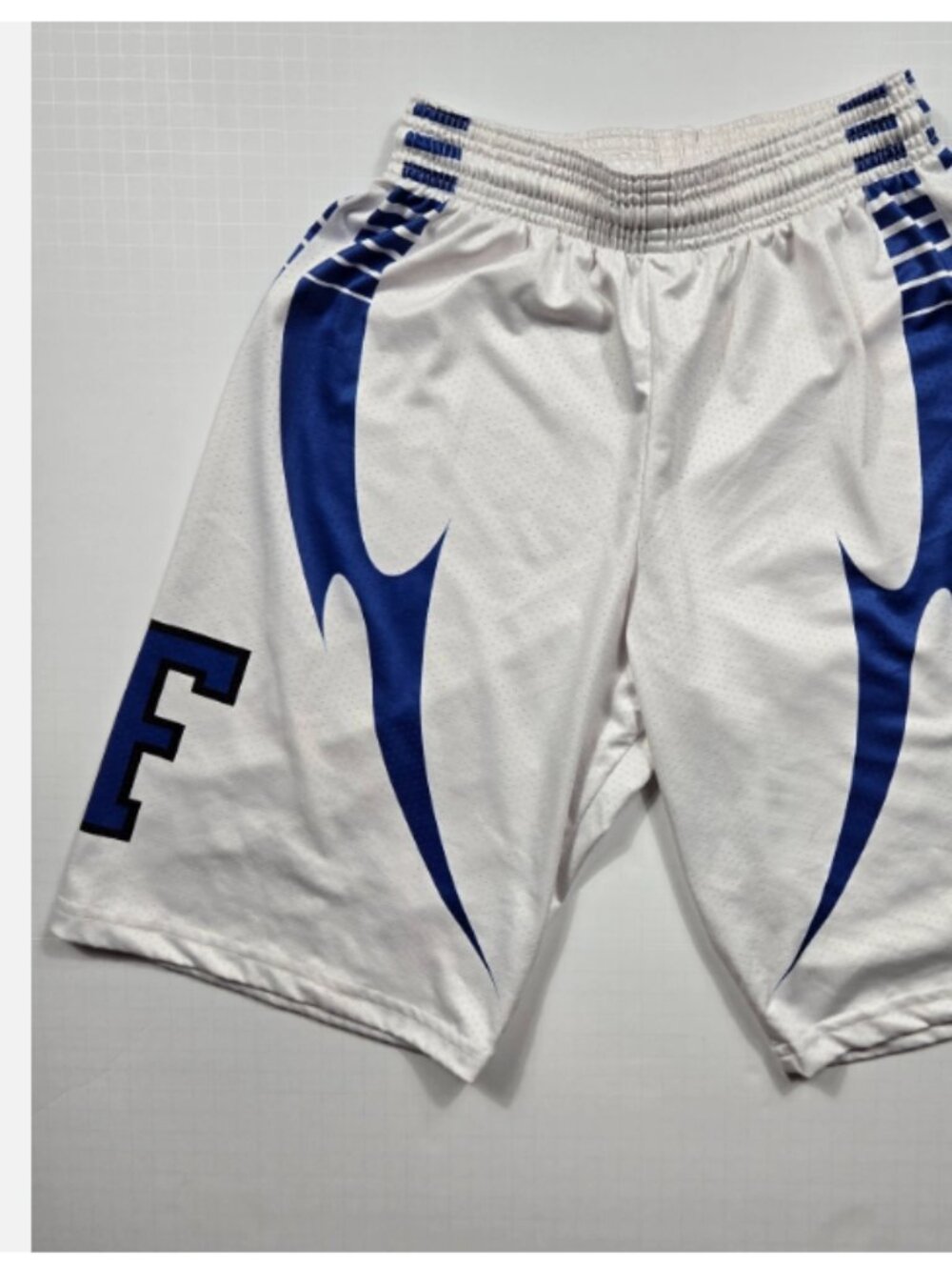 High School Uniform Basketball Shorts White Blue F Y2K Gym Drawstring 10” Small